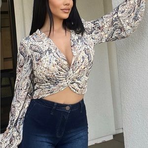 Gold fleck long sleeve crop top